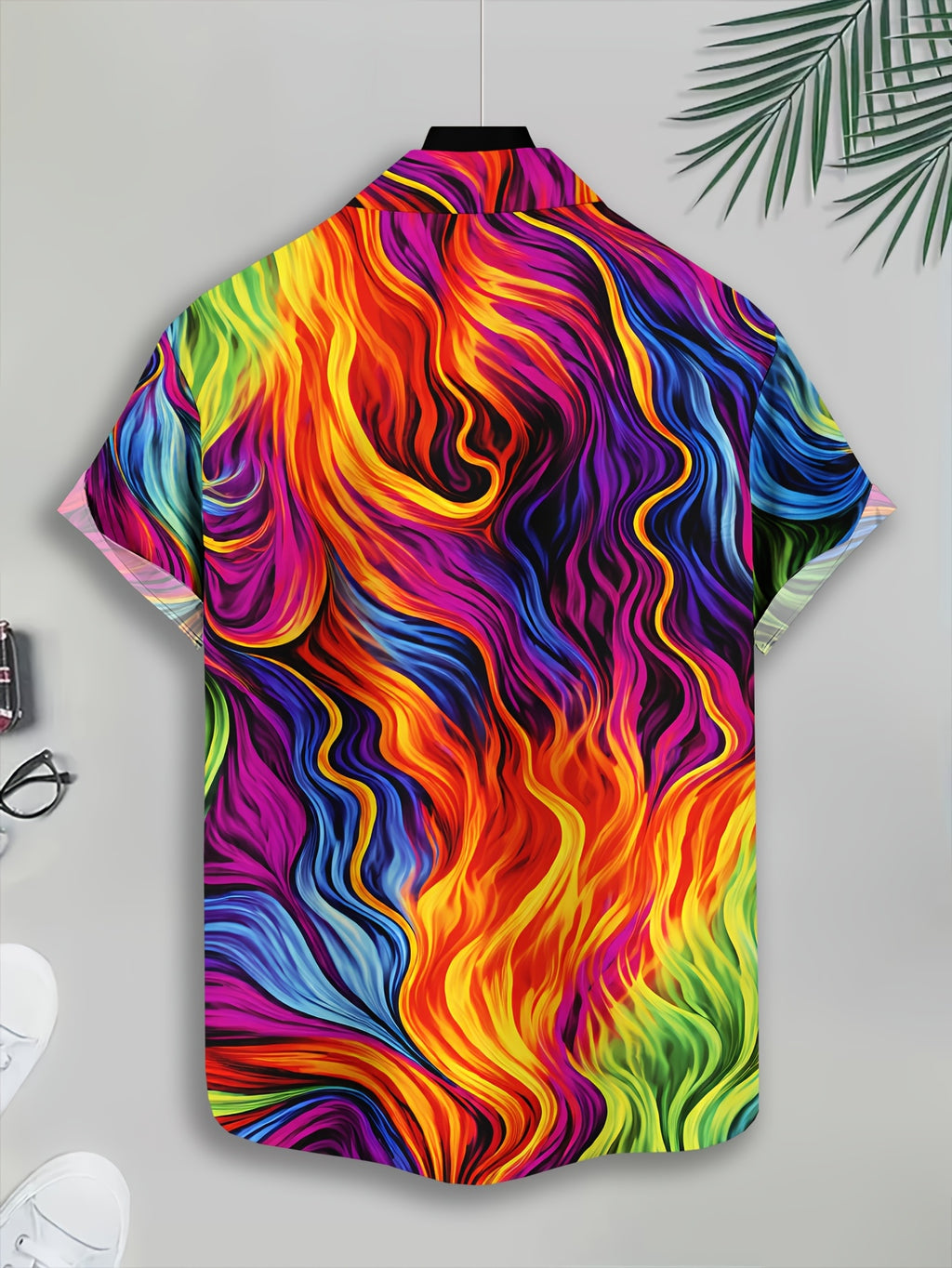 Colorful Abstract Wave Pattern Men'S Casual Shirt Print Summer Vibrant Flowing Design