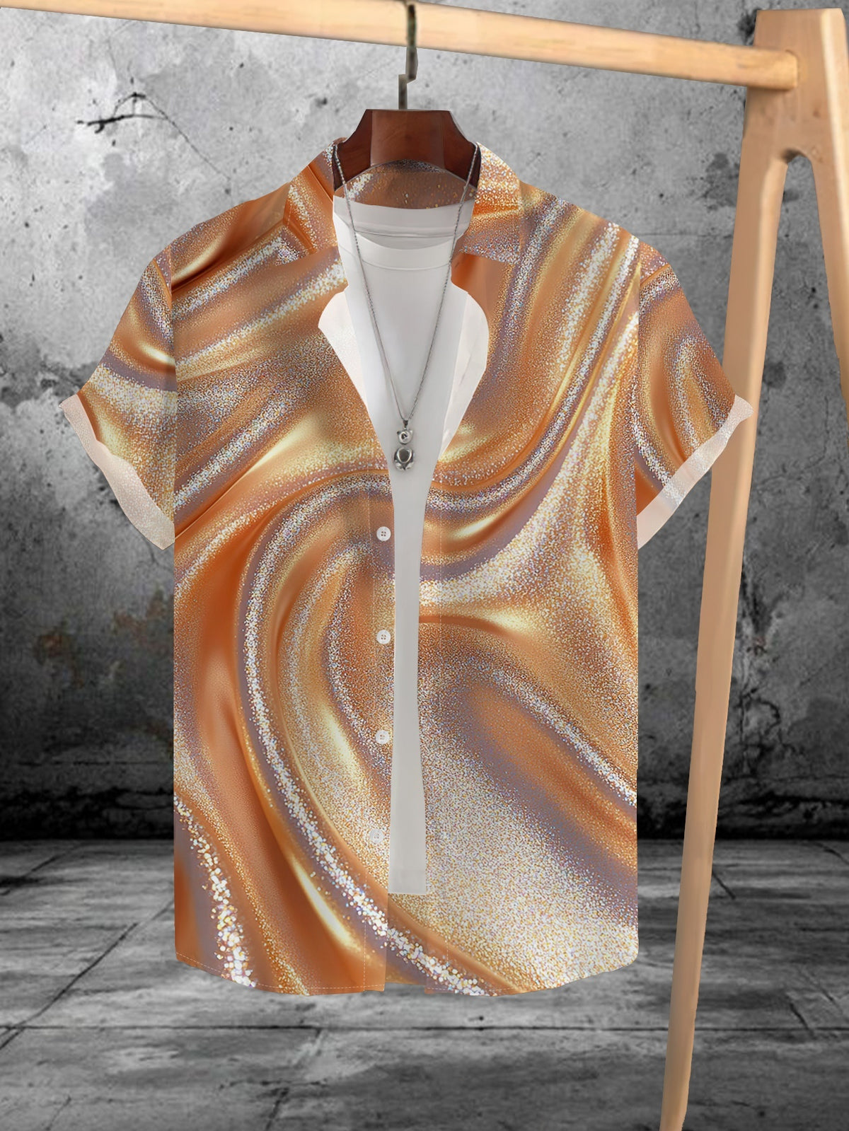 Men's Digital Print Short Sleeve Shirt Trendy Fashion Casual  Top