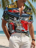 New Men's Casual Hawaiian Shirt, Available in Multiple Sizes and Fabrics, Short Sleeves, Featuring a Vibrant Car Print Design with a Tropical Beach Vibe. Perfect for Summer Fashion, It Easily Adapts to All Scenarios: Daily Commutes, Casual Outings