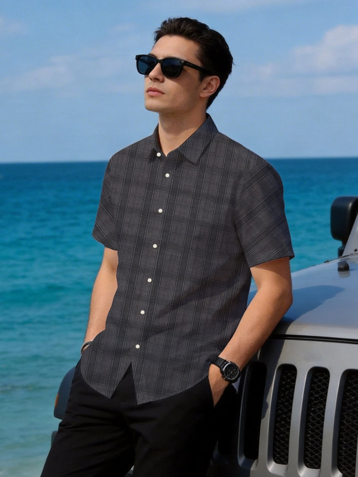 Men'S Summer Short-Sleeve Shirt, Hawaiian Style Digital Print Unisex All-Over Design, Youthful Beach Casual Top