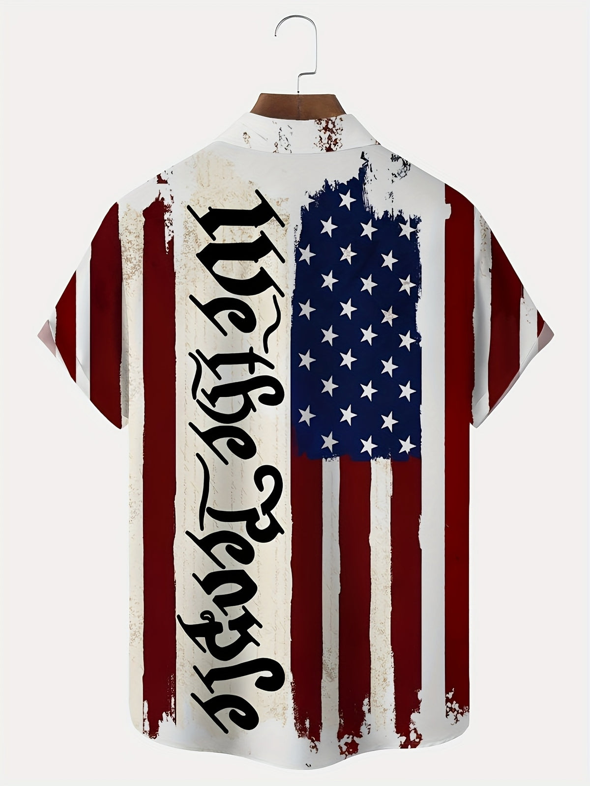 New Hawaiian American Flag Print Men's Button-Up Short Sleeve Shirt, Casual and Comfortable, Lightweight Short Sleeve Button-Up Shirt, Breathable Material, Casual Lapel Style