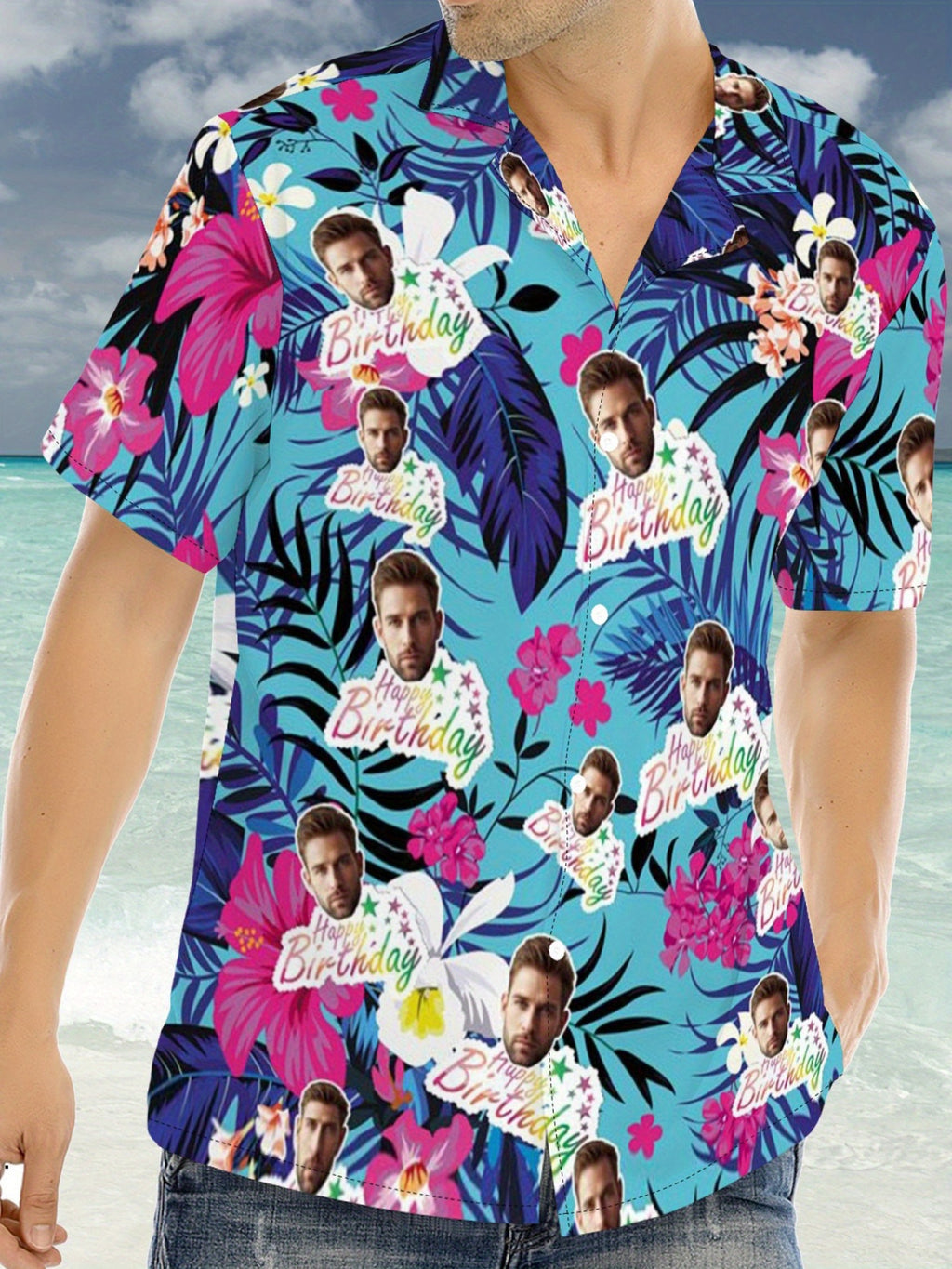 Custom Face Hawaiian Shirts For Men | Personalized Summer Button Up Shirts With Portrait Pattern, Casual Style, Regular Fit, Ideal For Birthday, Anniversary, Vacation Gifts