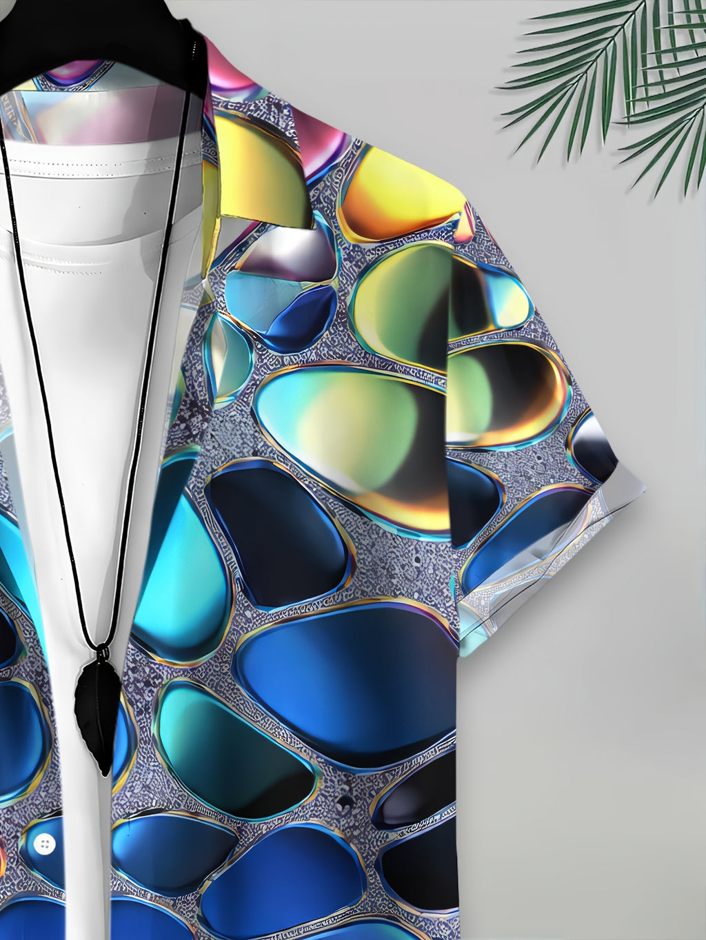Men'S Casual Shirt, Print with Colorful Abstract Patterns, Summer Vibrant Geometric Design