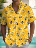 Men's Plus Size Hawaiian Honey Digital Print Button- Pocket Short Sleeve Shirt