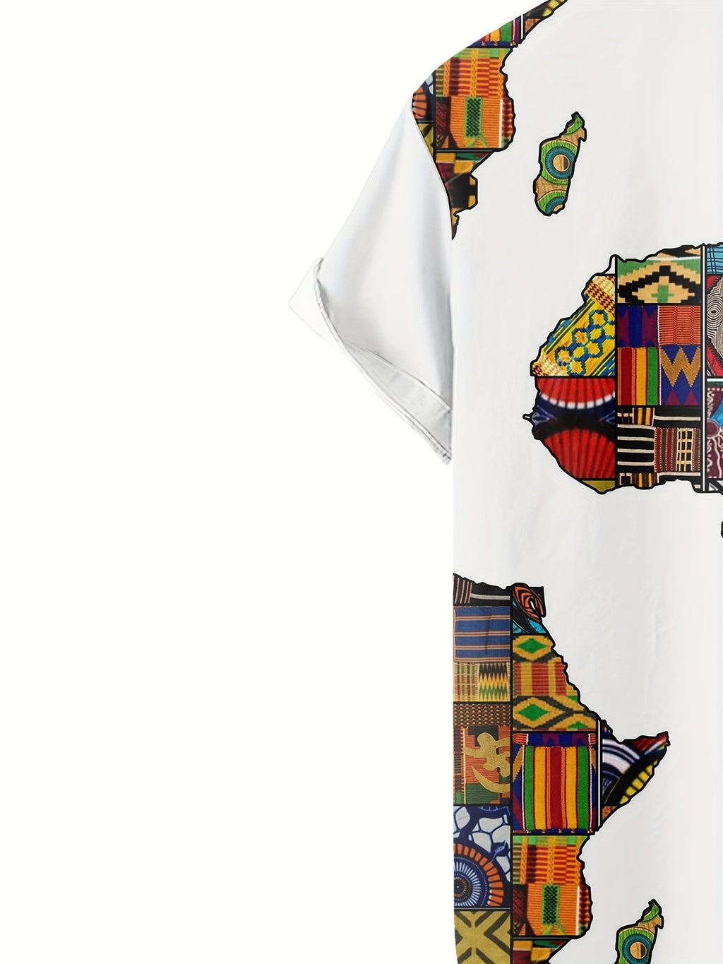 Men'S Short-Sleeve Casual Shirt with an African Map Print And Button- Collar