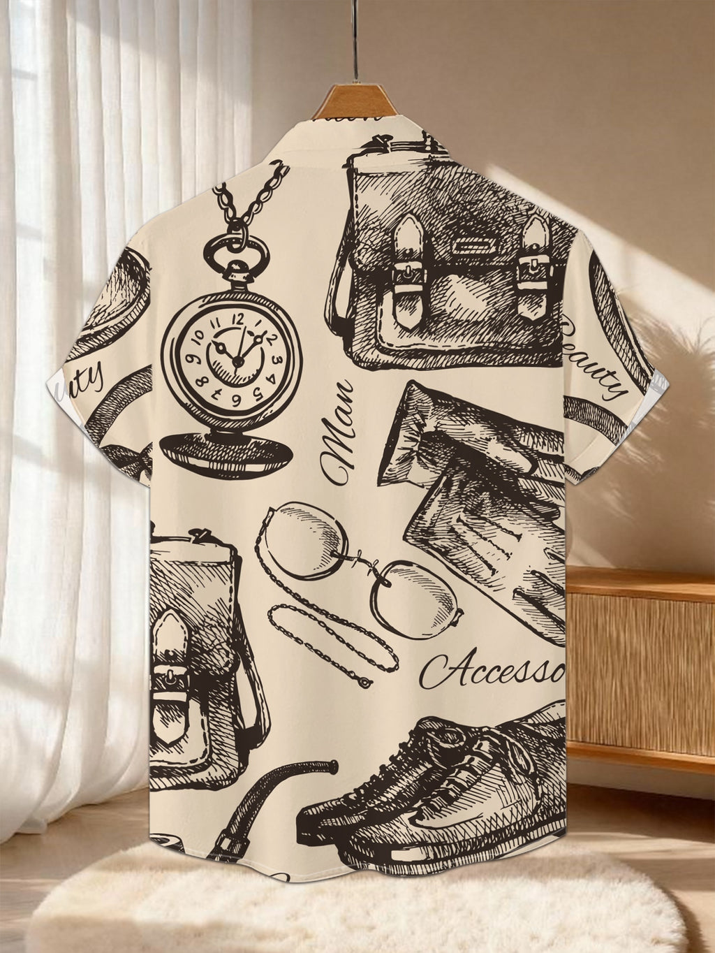 New Men's Casual Short-Sleeve Shirt, Vintage Men's Accessory with Hand-Painted Design, Exuding Gentlemanly Style, Versatile for Holiday Parties and Commuting, Polyester Fiber Fabric, Machine Washable, Button-Up Printed Shirt