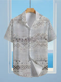 Men'S Casual Shirt with Geometric Floral Print Pattern - Short-Sleeved Button Design, Bright Colors, Suitable for Outdoor And Casual Wear in The Summer Season, Machine Washable
