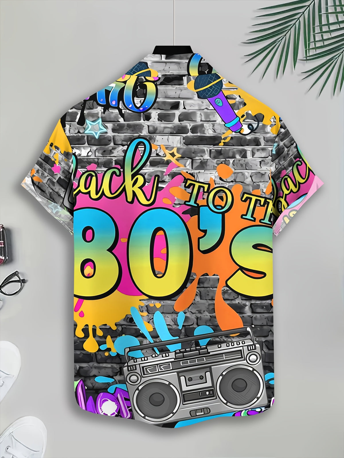 Retro Style Men's Casual Shirt Print Multicolor Back to The 80s Graffiti And Boombox Summer Pattern Highlight