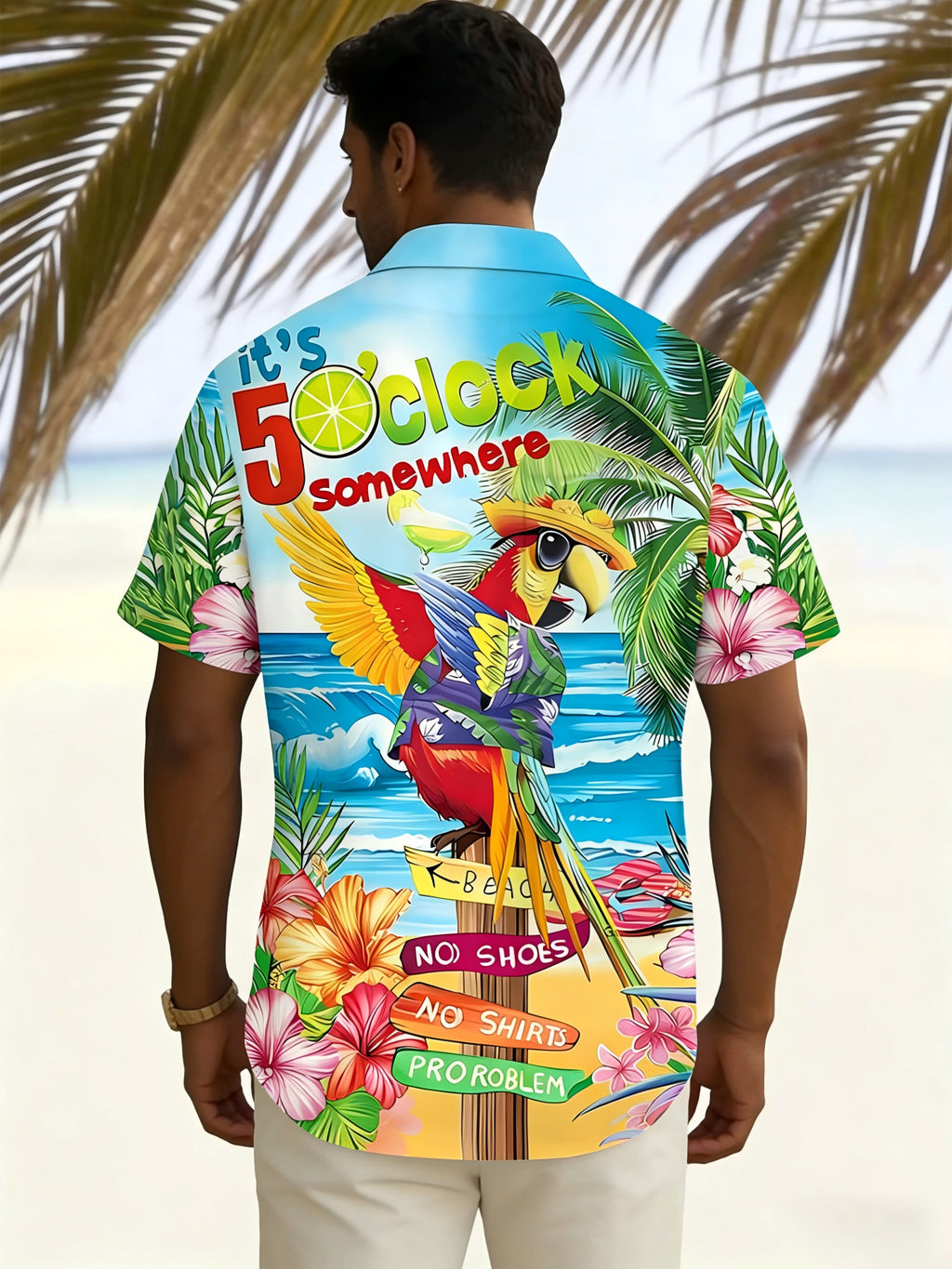 Parrot Print Short-Sleeve Button-Up Shirt - Collar Button-Front Top, Breathable Summer Beach Shirt Suitable for Vacations, Camping, Gym & Gifts, Casual Button Collar for Outdoor Activities (Machine Washable)