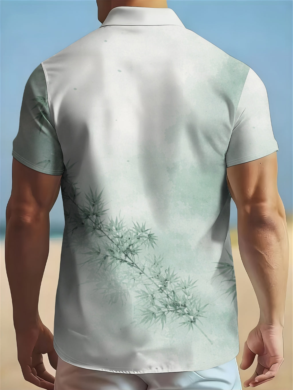 Men'S Short-Sleeve Button-Up Shirt, Geometric Pattern, Casual Turn- Collar, Fashionable Summer Wear