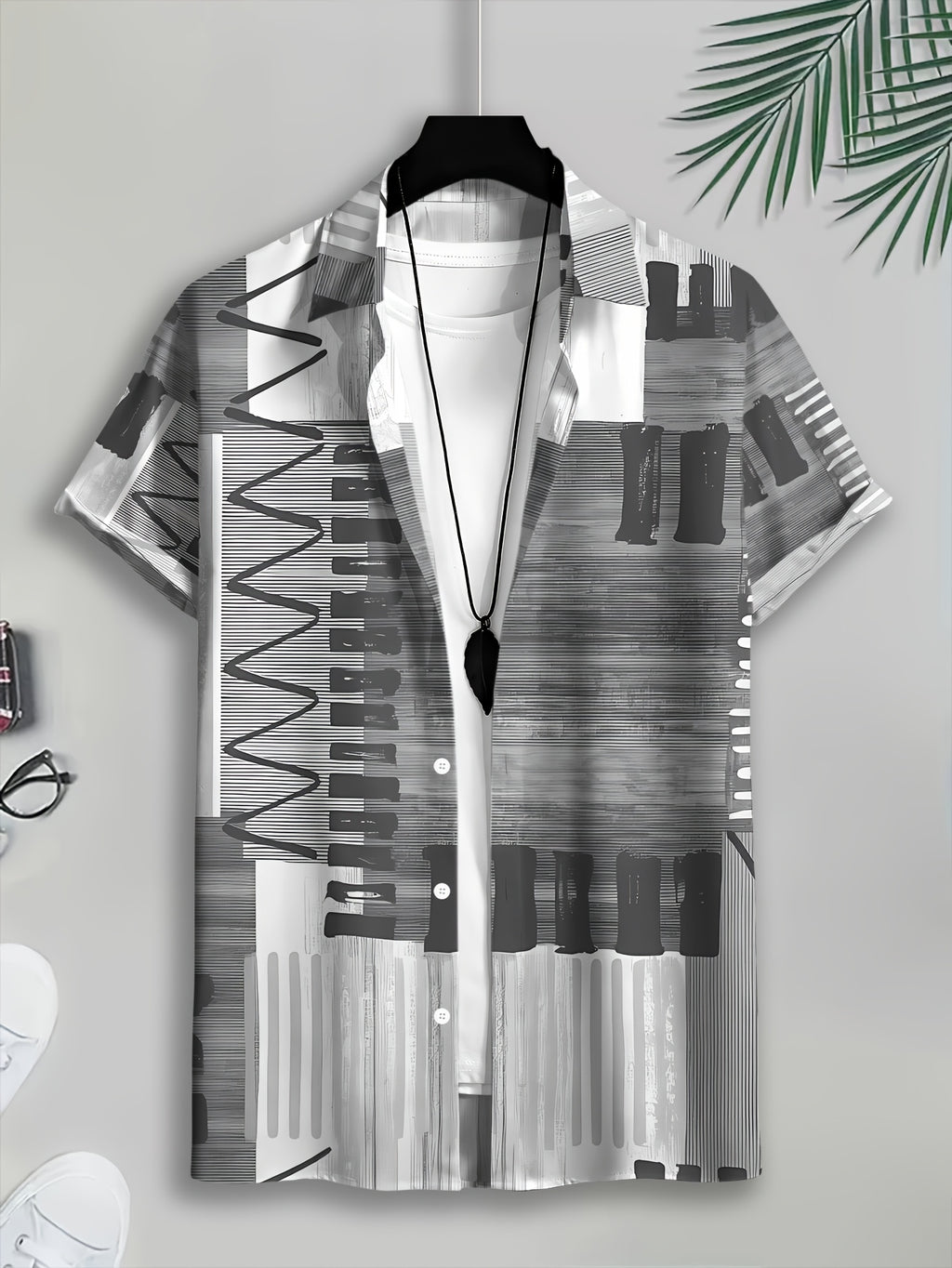 Geometric Abstract Pattern Men'S Casual Shirt Summer Black And White Stripes And Lines Design