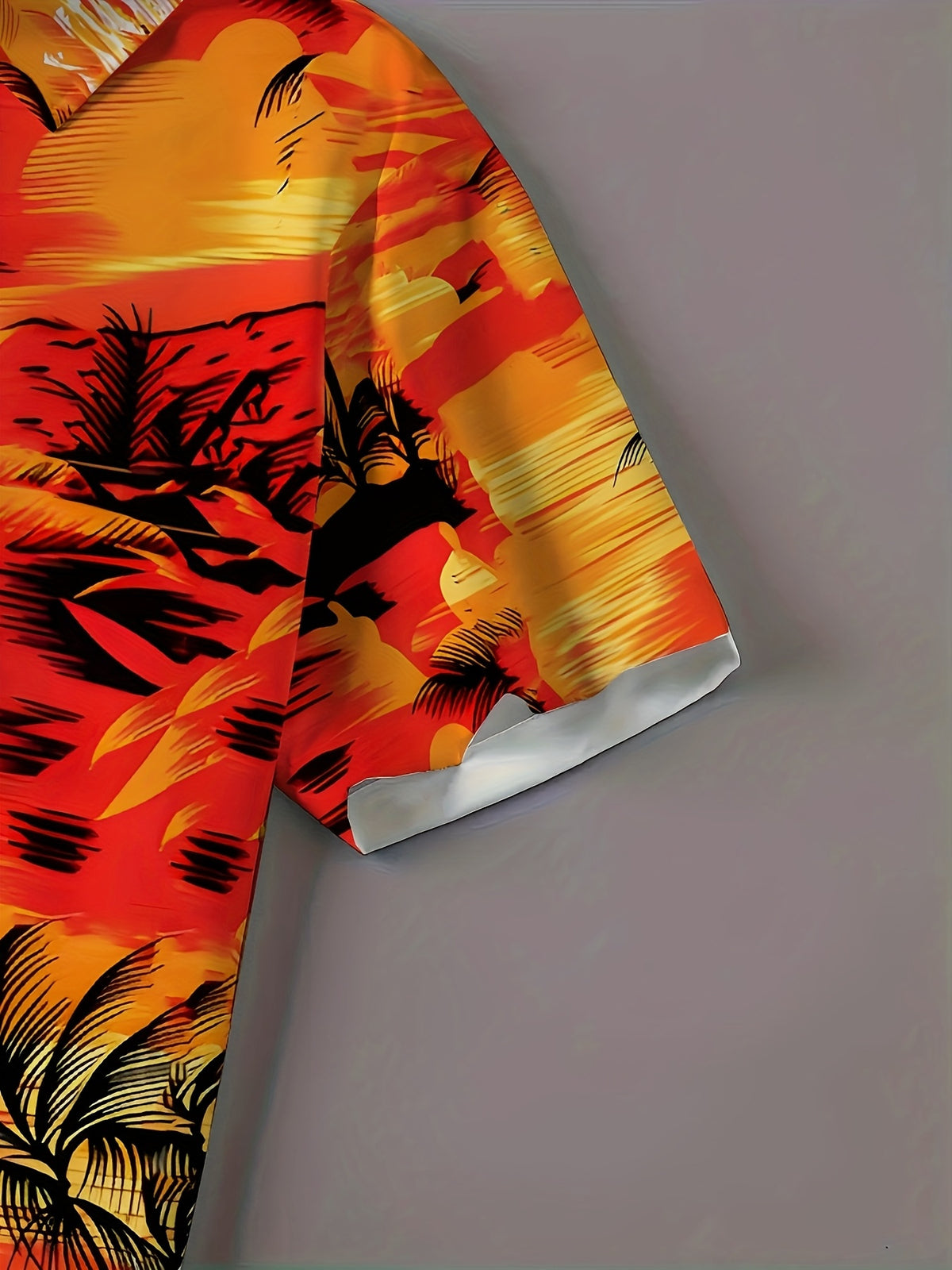 Men's Retro Hawaiian Floral Print Short Sleeve Shirt- Retro Tropical Beach Casual Collar, Lightweight Breathable Polyester Fiber, Vibrant Palm Tree Design, Suitable for Summer Outings