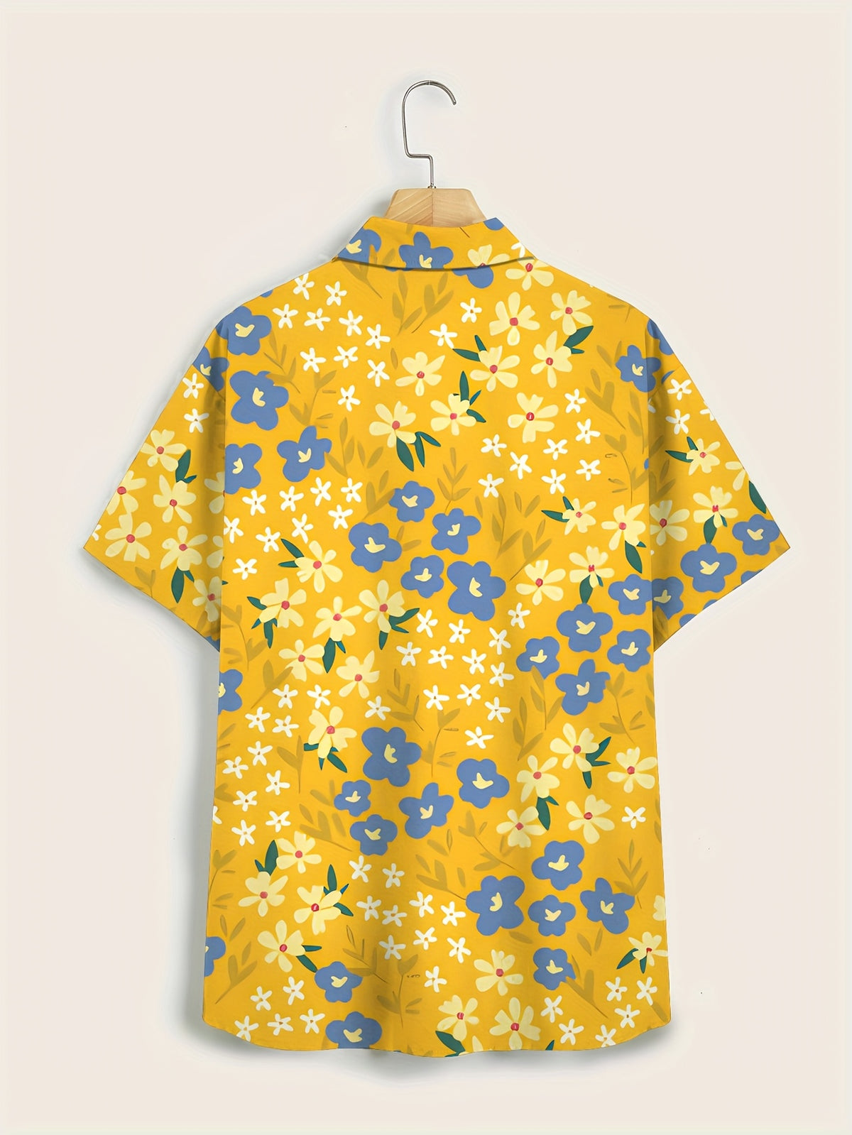 Men'S Casual Floral Short-Sleeve Button- Shirt - Light Green with White Daisy Print