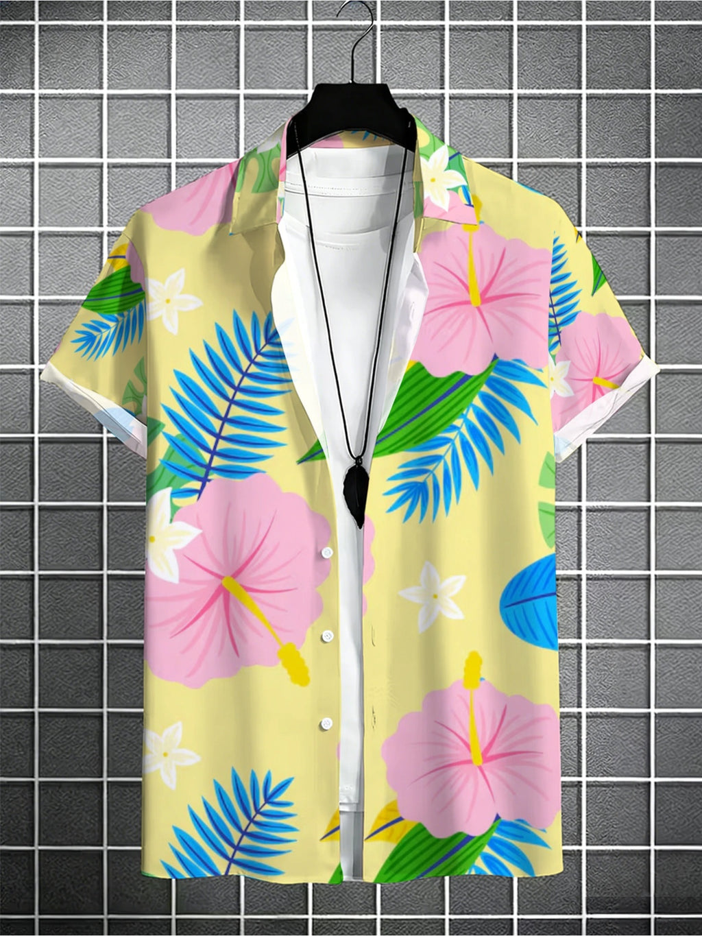 Men's Tropical Hibiscus Print Hawaiian Shirt, Premium Vacation Gift, Suitable for Beach Trips, Cruises, and Casual Gatherings