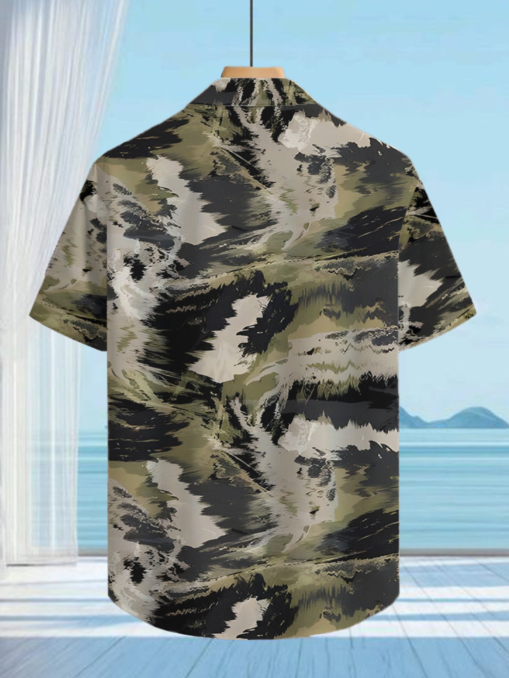 Fashionable Tropical Colorful Patchwork Print Men'S Casual Shirt - Short-Sleeved Button Design, Suitable for Outdoor And Casual Wear in Summer