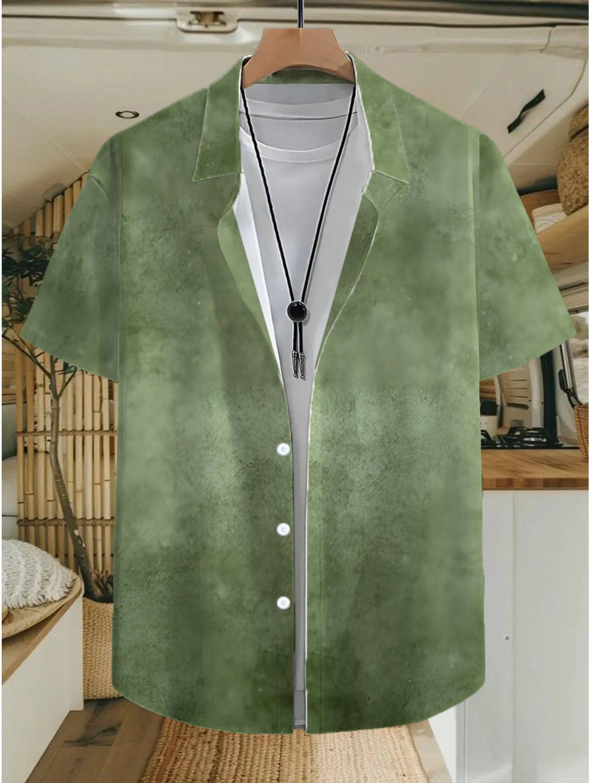 Vintage Hawaiian Style Green Ombre Print, Fashion Tropical Hawaiian Shirt - Short Sleeve, Casual Button- Men's Shirt, Lightweight Polyester for Summer Adventures