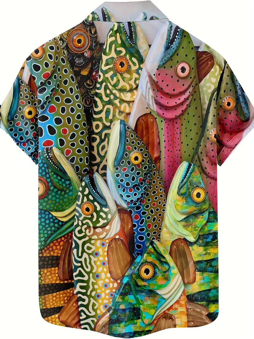 Men's Hawaiian Shirt - Tropical Fish Print Button-Front Beach Shirt, Opaque Fabric, Suitable for Summer Parties and Beach Trips as Casual Vacation Attire - Easy Care Bright Pattern Premium Button-Up Top