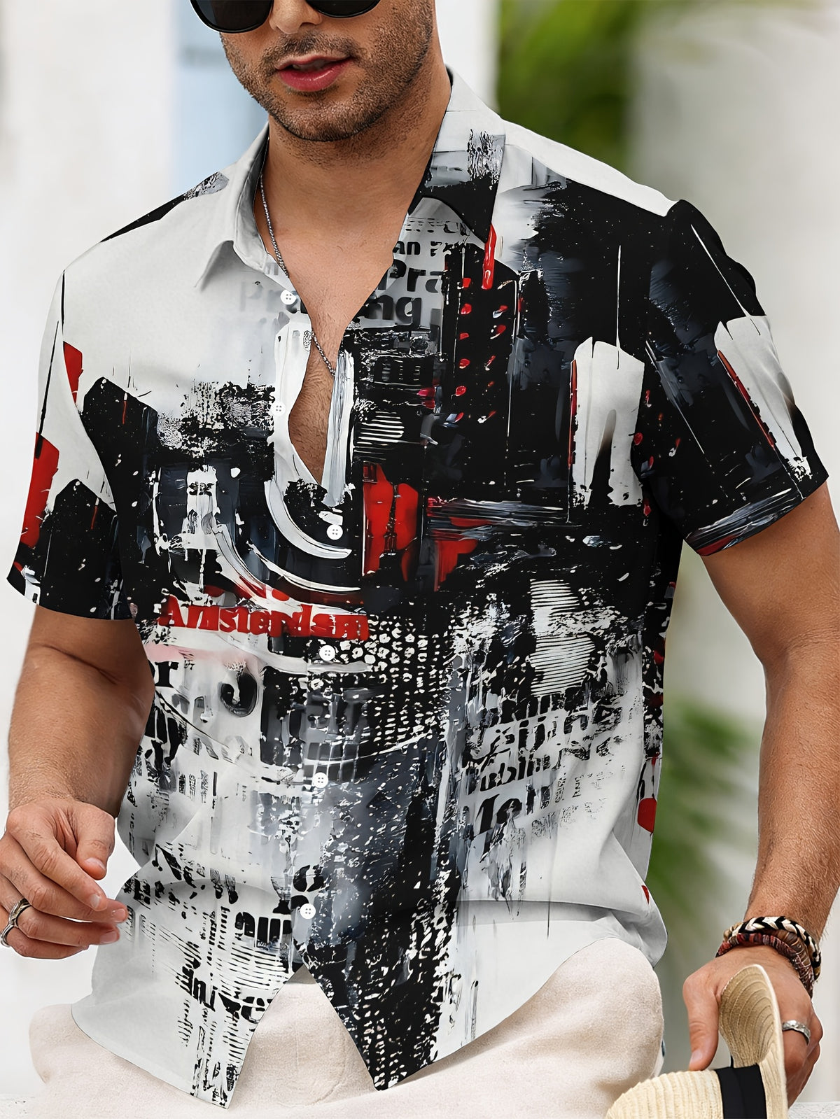 Men's Casual Shirt Print Urban Graffiti Art Design Summer Bold Cityscape And Text Pattern