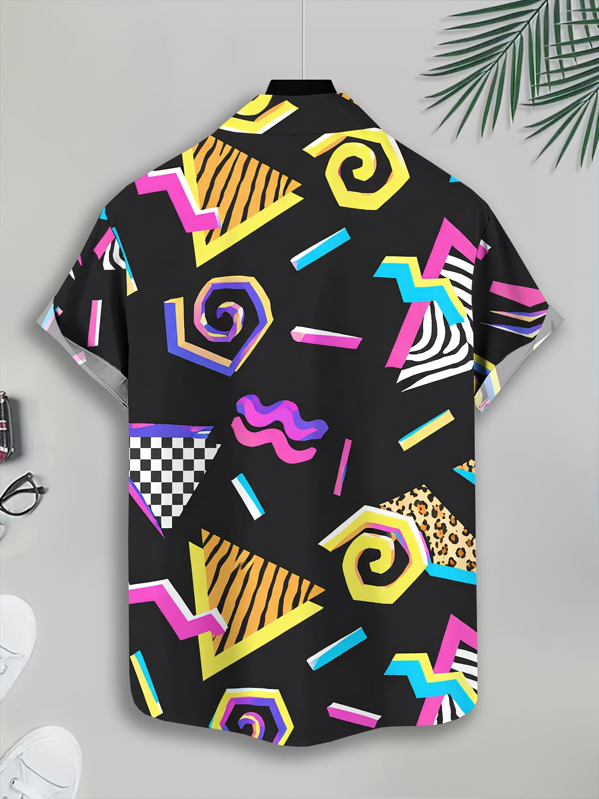 Geometric Abstract Pattern Men'S Casual Shirt Animal Print And Colorful Shapes Summer Bold Print Design