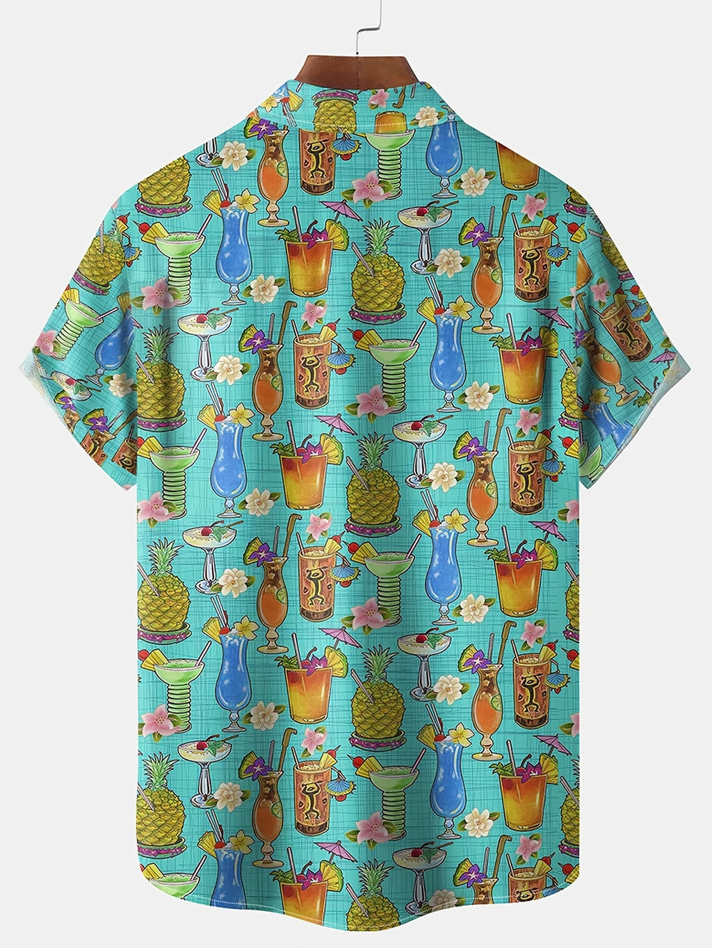 Hawaiian Tiki Drink Print Men's Button- Short Sleeve Shirt Vacation Shirt, PLUS SIZE