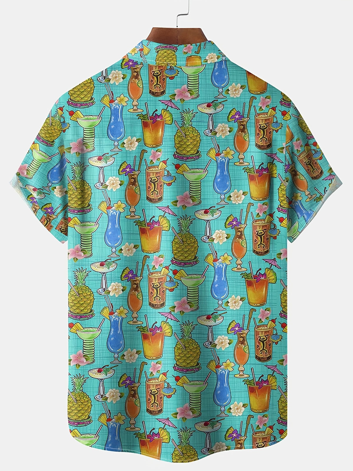 Hawaiian Tiki Drink Print Men's Button- Short Sleeve Shirt Vacation Shirt, PLUS SIZE