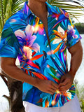 Hawaiian Floral Print Men'S Plus Size Button-Up Short Sleeve Shirt