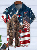 Men'S Oversized Short-Sleeve Shirt with a Flag Gorilla Print And Buttons, Plus Size