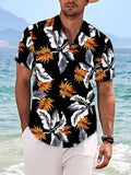 Hawaiian Leaf Pattern Men's Casual Shirt - Short Sleeve Button- Design, for Summer Outdoor and Casual Wear, Daily Outfits