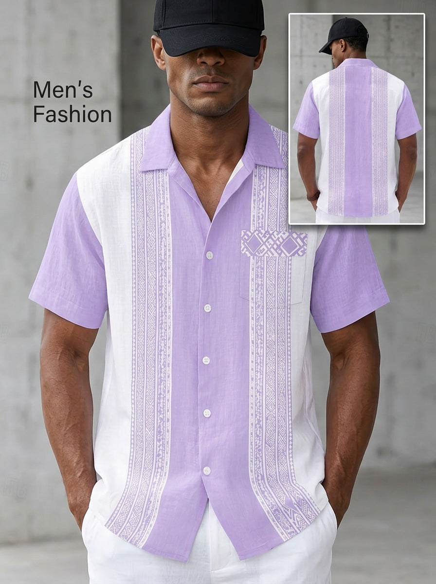 Vintage Guayabera Print Men'S Plus Size Short Sleeve Shirt