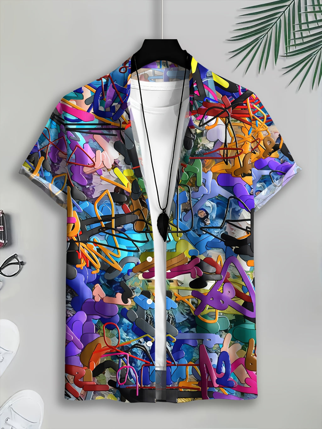 Colorful Abstract Art Men'S Casual Shirt Summer Vibrant Geometric Shapes And Bold Lines Pattern