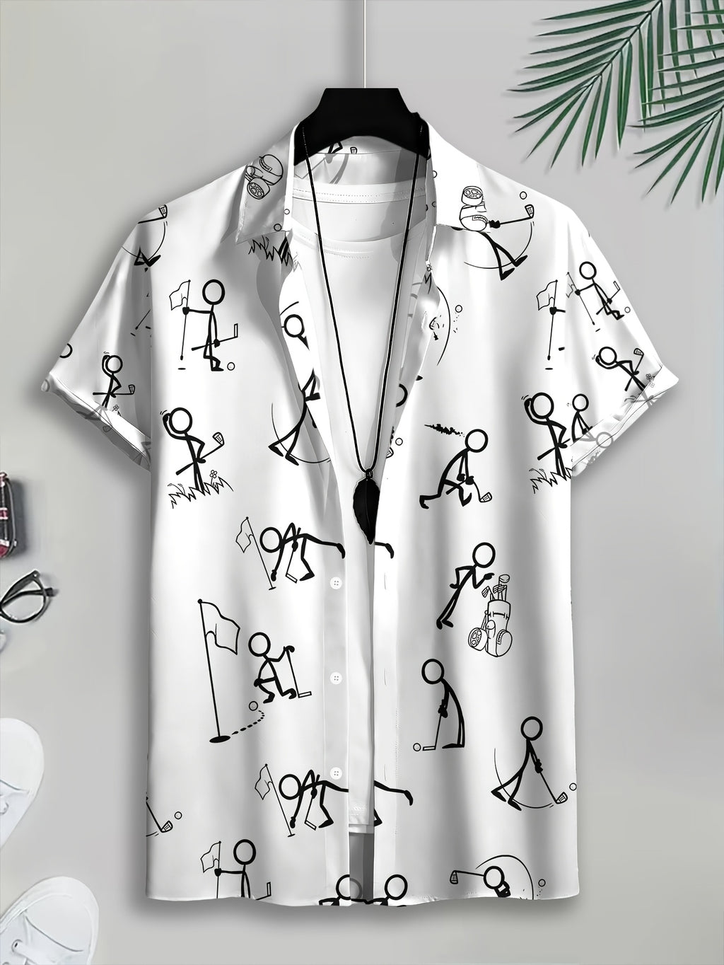 Casual Style Men's Casual Shirt Print Stick Figure Golfing Pattern Summer Playful Cartoon Design