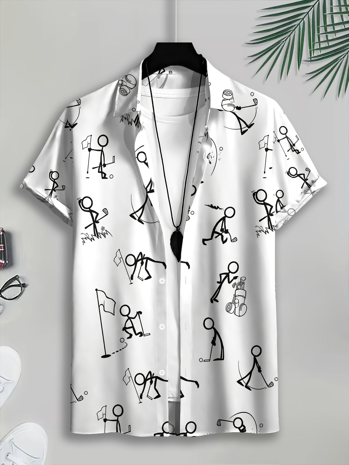 Casual Style Men's Casual Shirt Print Stick Figure Golfing Pattern Summer Playful Cartoon Design
