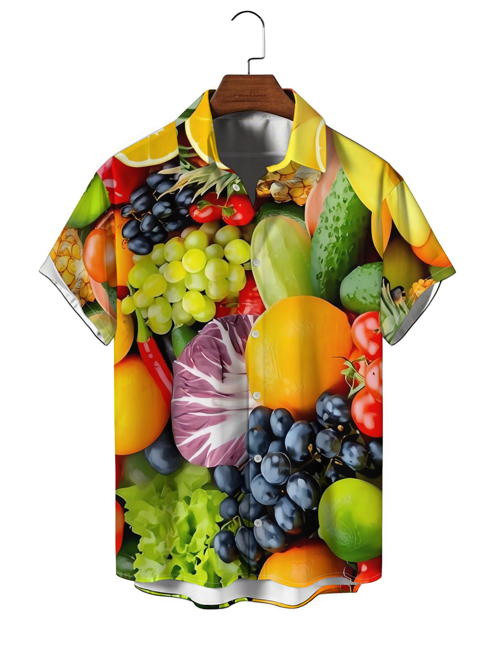 New Men'S Casual Short Sleeve Shirt, Fruit Pattern Print Top, Comfortable And Versatile Fashion Youth Trend Summer, Suitable for Summer Vacation And Daily Street Style Beach Party Shirt, Loose Comfortable Beach Shirt, Hawaiian Shirt Fashion Buttons