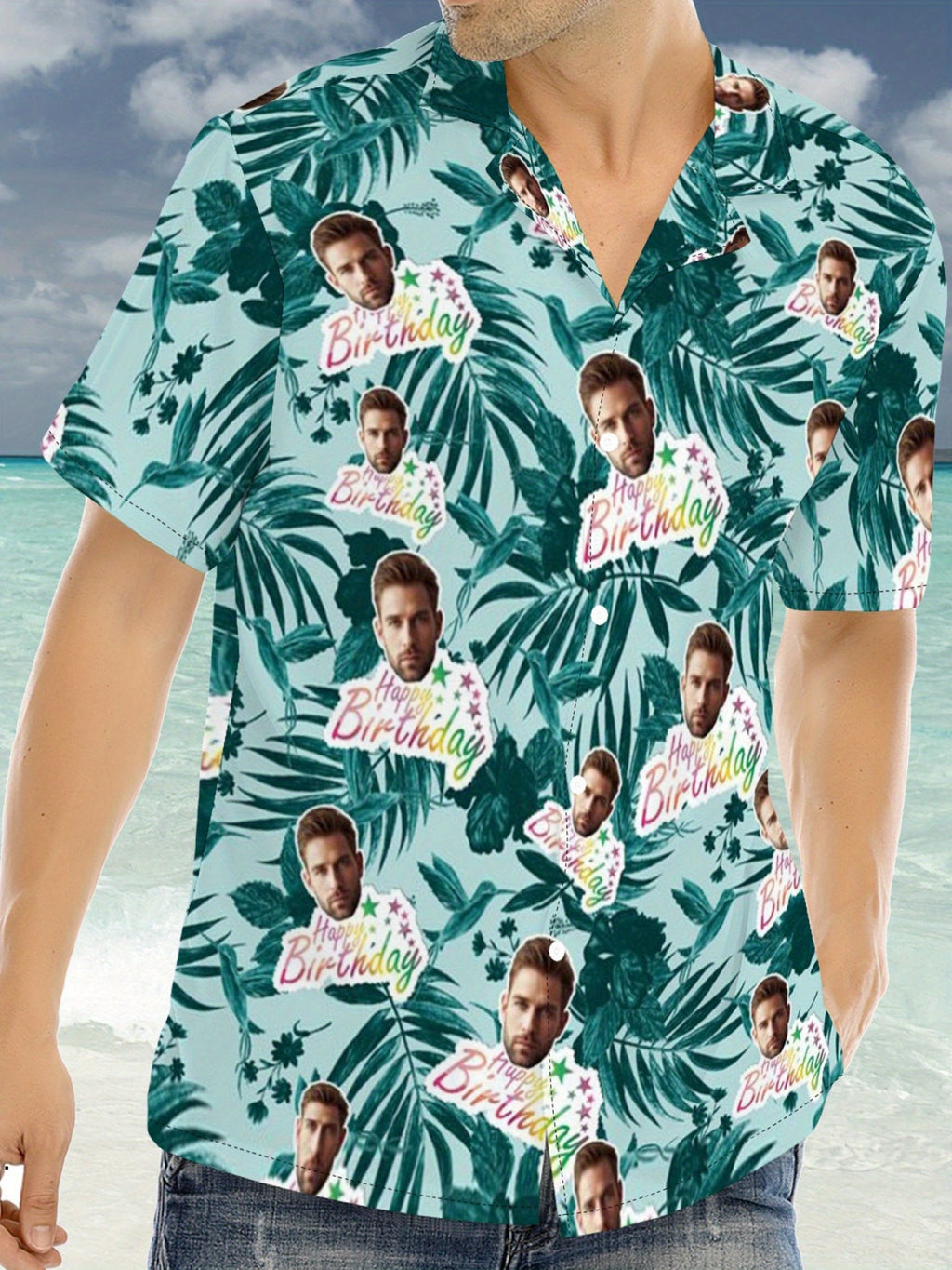 Custom Face Hawaiian Shirts For Men | Personalized Summer Button Up Shirts With Portrait Pattern, Casual Style, Regular Fit, Ideal For Birthday, Anniversary, Vacation Gifts