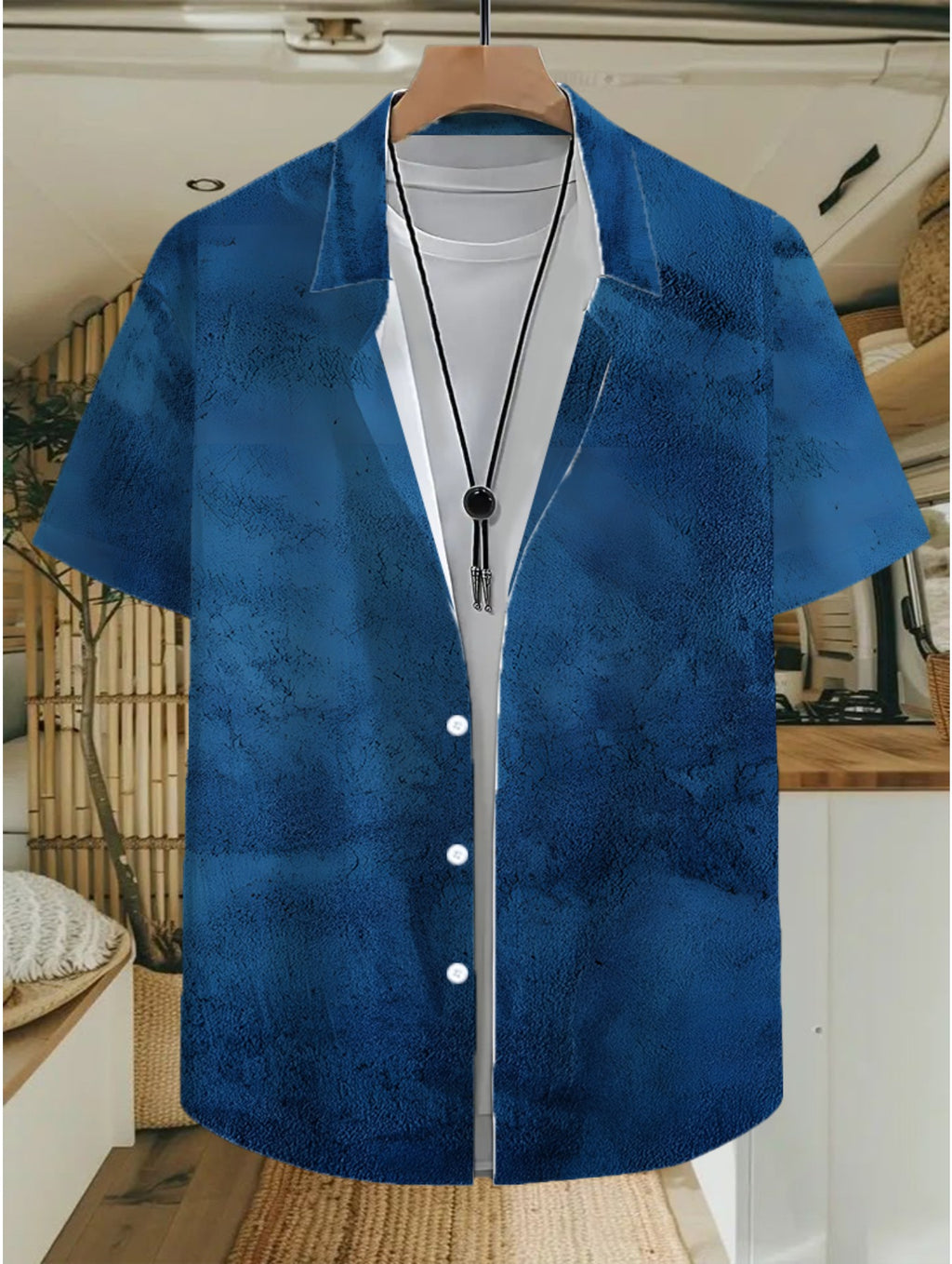 Men'S Casual Shirt with a Deep Blue Ink Painting Print - Featuring a Short Sleeve Button Design, Suitable for Summer Outdoor And Casual Wear, Perfect for Everyday Outfits