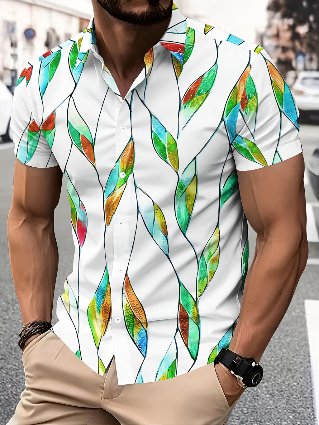 Summer Style Men's Casual Shirt Print Colorful Leaf Pattern Summer Vibrant Nature Design