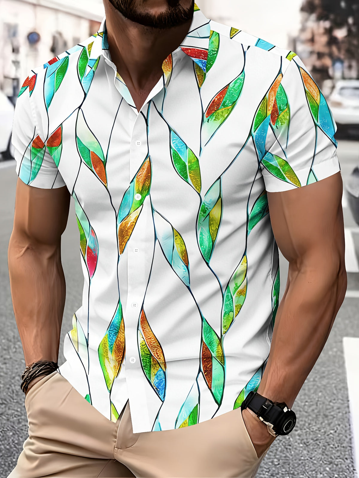 Summer Style Men's Casual Shirt Print Colorful Leaf Pattern Summer Vibrant Nature Design