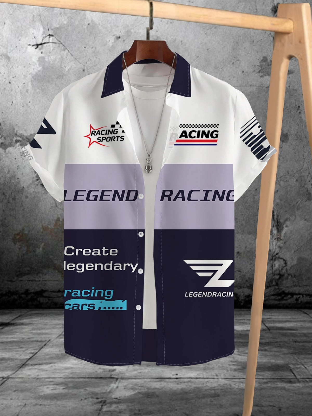 2023 Summer New Men'S Digital Print Short Sleeve Shirt, Fashionable Racing Elements, Personalized Casual Loose Fit, Trendy Versatile Breathable Thin Top