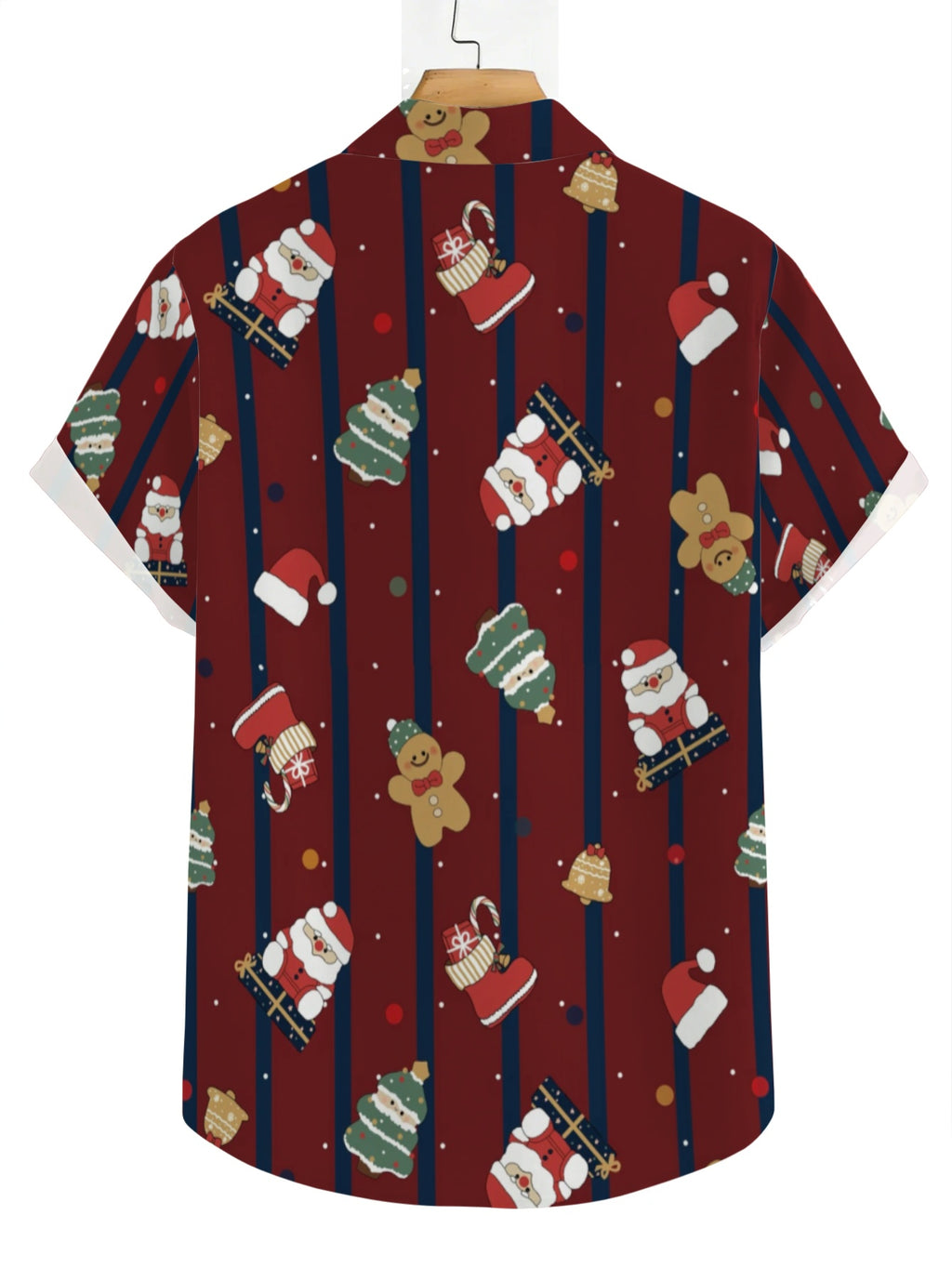 Men's Santa Claus, Christmas Tree, Gingerbread for Man Vertical Stripe Print Hawaiian Shirt, Christmas Short Sleeve Turn- Collar Shirt, Holiday Party Beach Vacation Casual Aloha Top, Top Choice for Christmas Gifts for Teenage Men