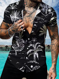 Hawaiian Tropical Beach View Print Men'S Casual Shirt with Button-Up Collar, Short Sleeve for Summer Vacation And Leisure