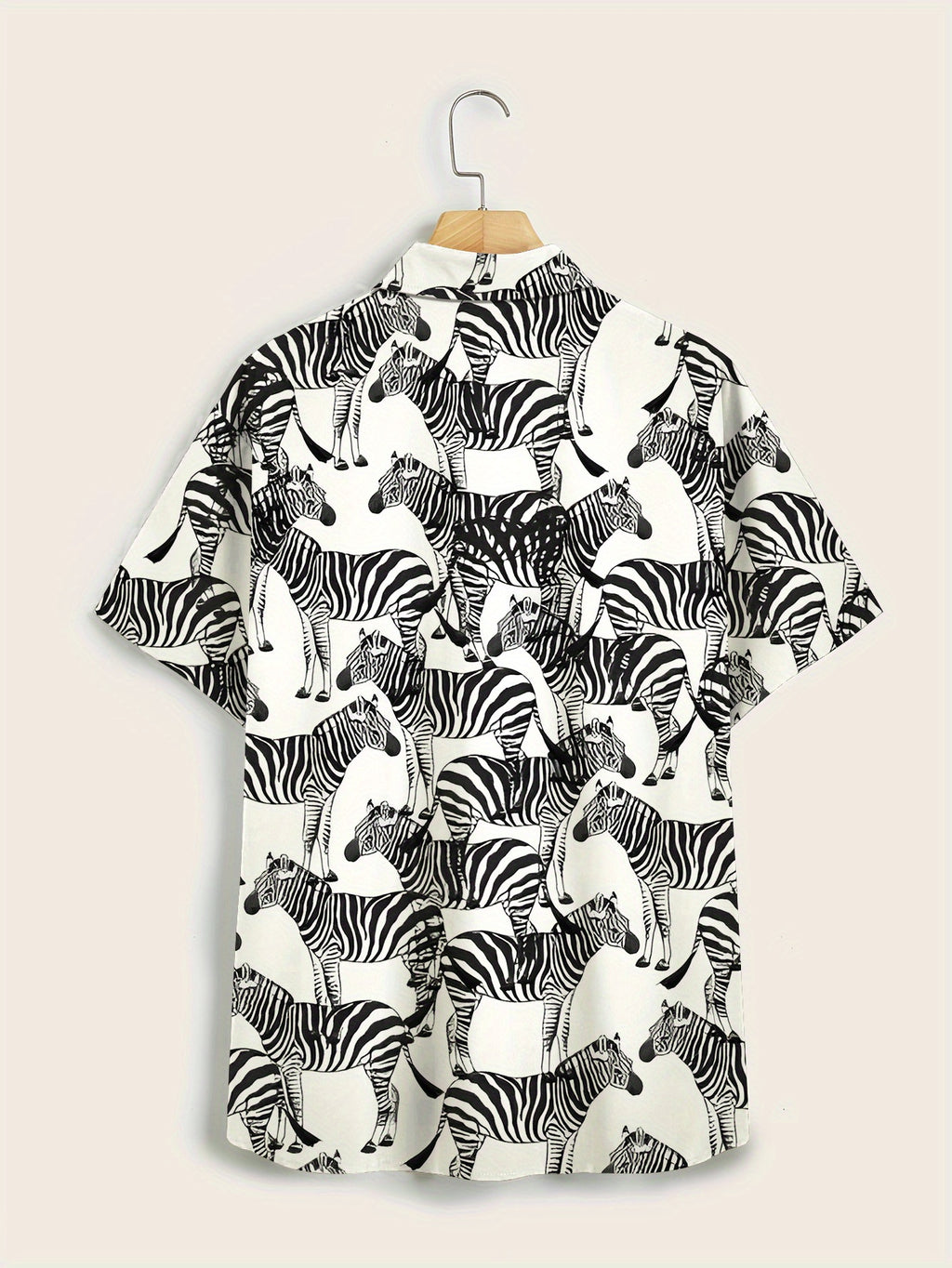 Men'S Zebra Print Short Sleeve Shirt - Bold Digital Animal Print, Summer Casual Semi-Formal Blouse, Suitable for Beach Outings And Office Wear