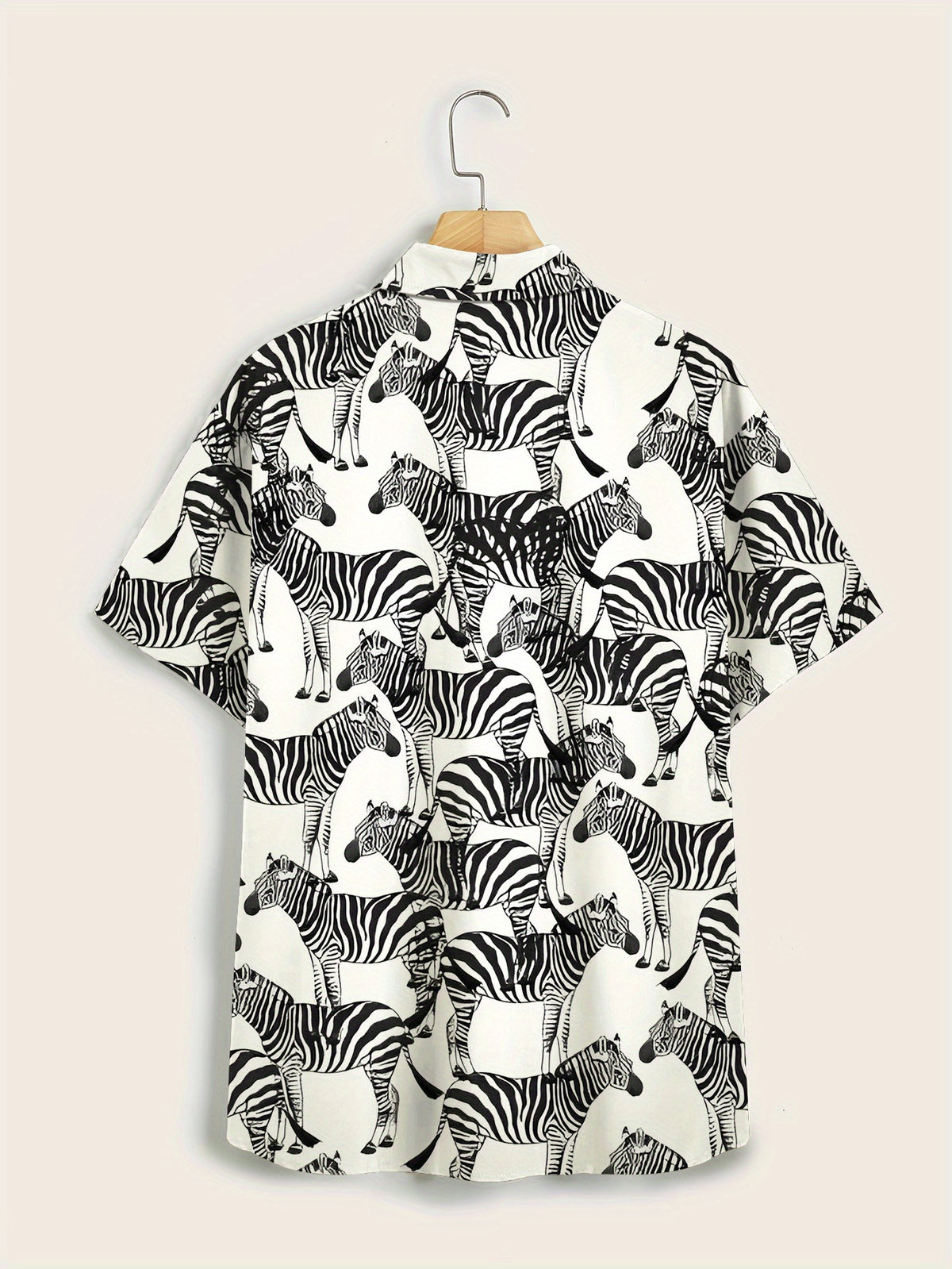 Men'S Zebra Print Short Sleeve Shirt - Bold Digital Animal Print, Summer Casual Semi-Formal Blouse, Suitable for Beach Outings And Office Wear