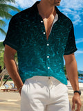 New Men'S Casual Short-Sleeve Shirt in Dark Blue with a Gradient Pattern, Featuring Layered Textures That Create a Deep Effect. Perfect for Holiday Gatherings And Commuting, Made from Machine-Washable Polyester Fabric with a Button Print
