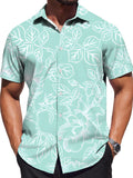 [Print Design - Not Texture] Casual Shirt Men'S Print Code Short Sleeve Shirt Light Green Background Floral Line Pattern Fashionable Grand Dopamine Party Top Clothing/Summer/Street/Print/Trendy/Men/Clothes