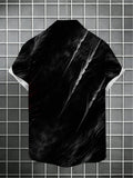 Men's Vintage American-style Beast-themed Printed Shirt, Featuring a Black Background with Realistic White Tiger and Black-and-white Contrasting Elements, Has a Rugged and Handsome Vibe with Its Turn- Collar and Short Sleeves, Suitable for Variou
