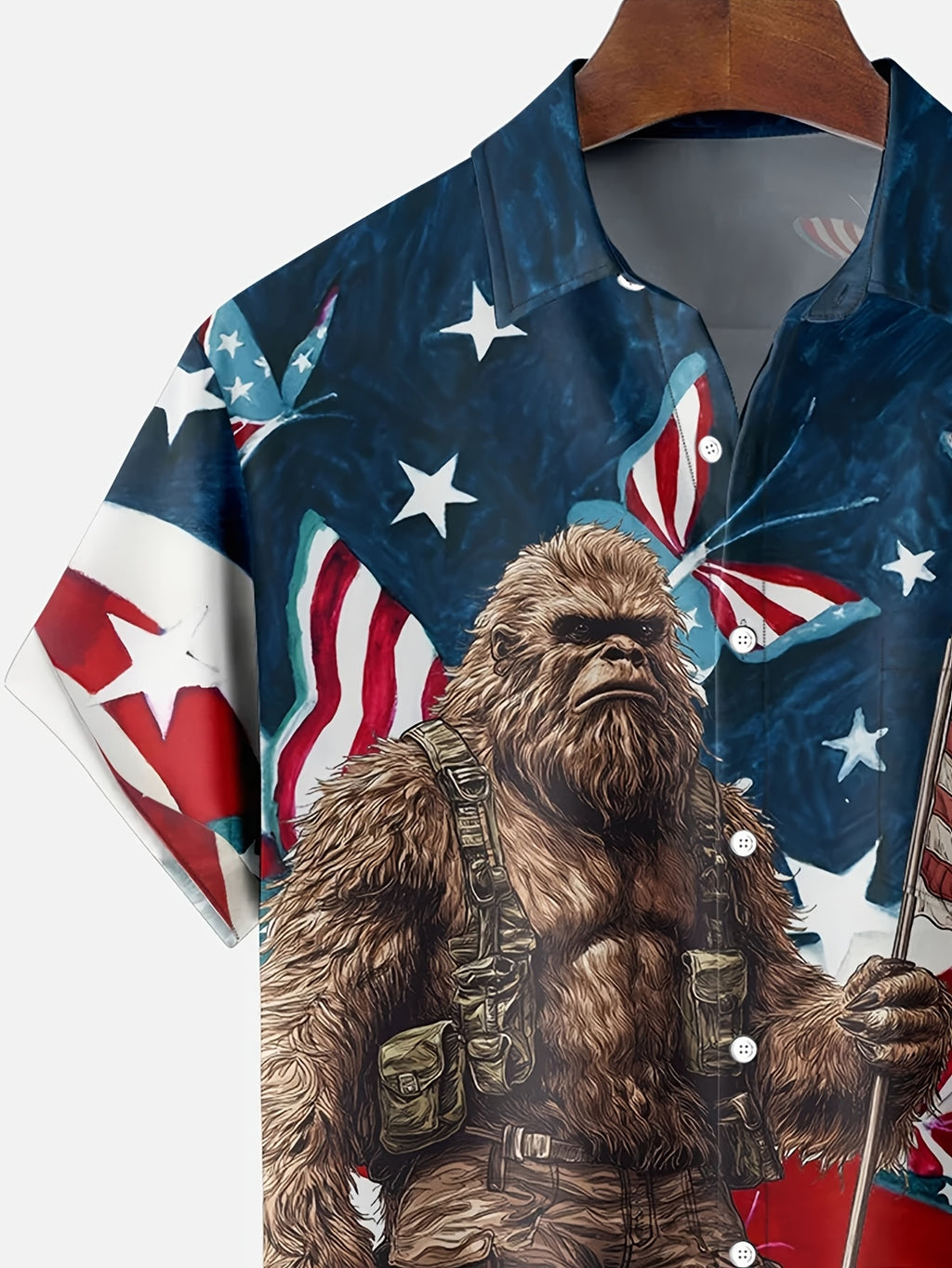 Men'S Oversized Short-Sleeve Shirt with a Flag Gorilla Print And Buttons, Plus Size