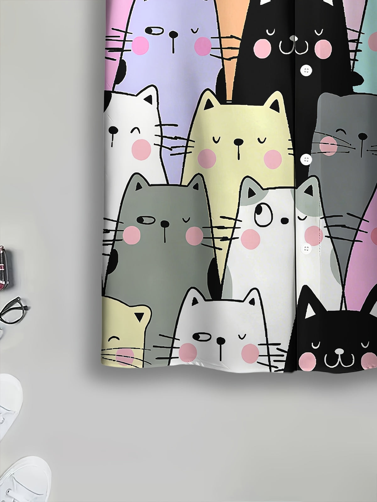 Casual Style Men's Casual Shirt Print Colorful Cats Pattern Summer Cute Kawaii Cat Faces Design