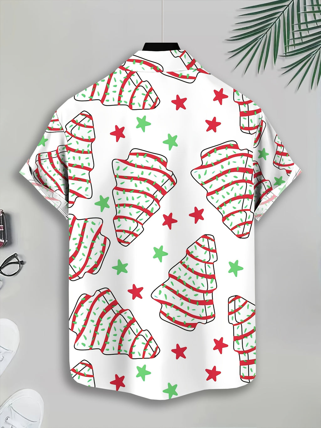 Hawaiian Style Men's Casual Shirt Print White Christmas Tree And Stars Pattern Winter Holiday Theme