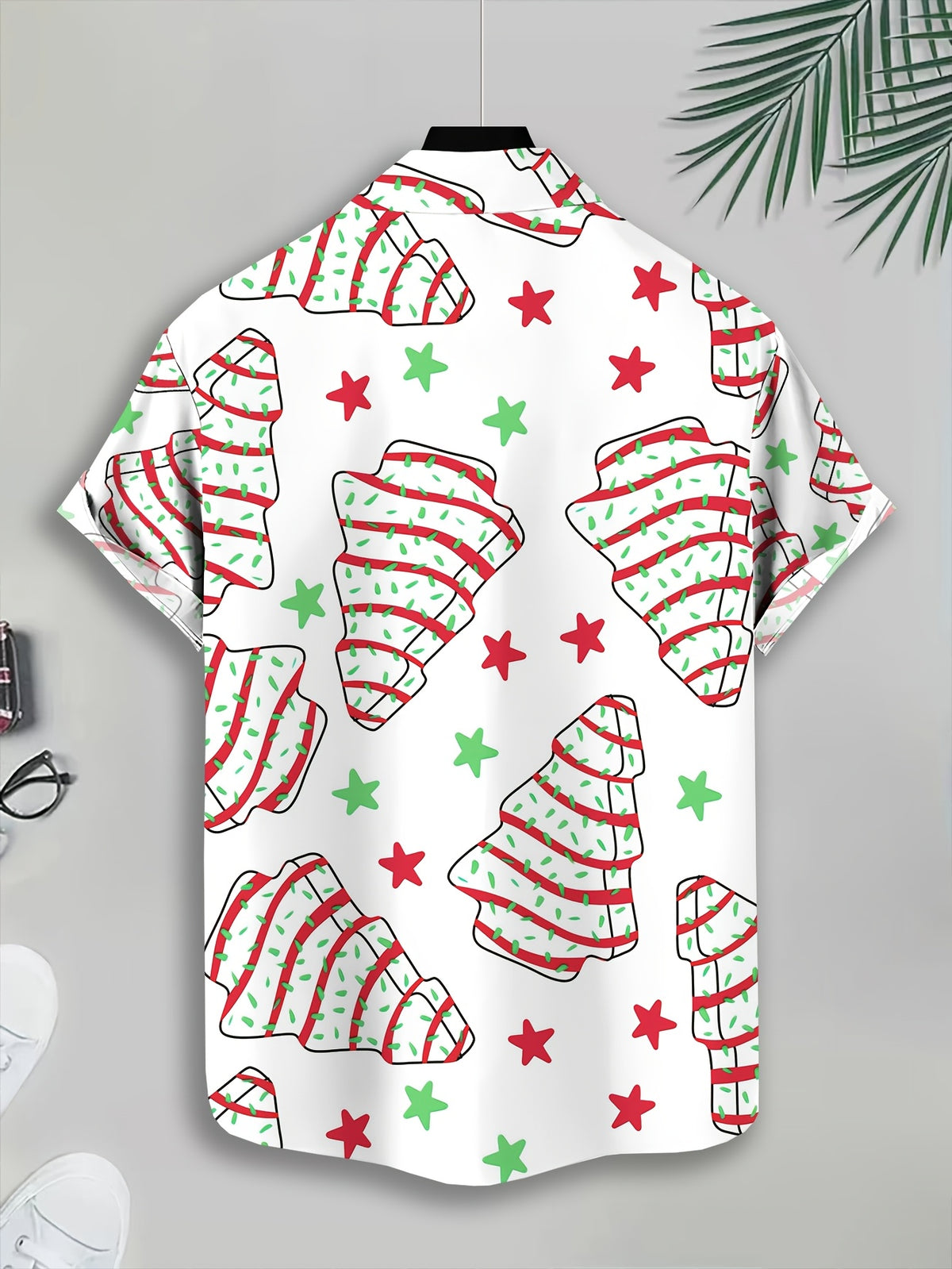 Hawaiian Style Men's Casual Shirt Print White Christmas Tree And Stars Pattern Winter Holiday Theme