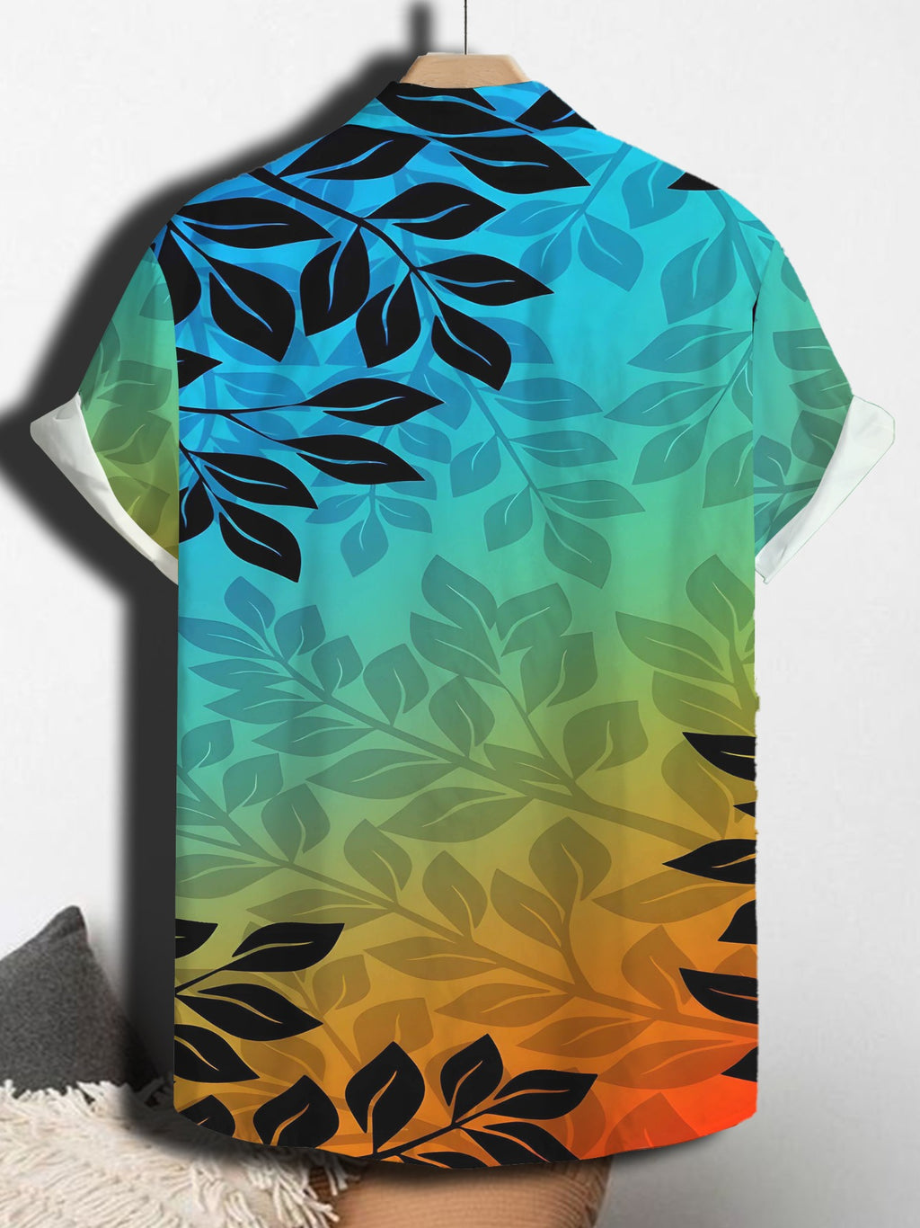 Men's Tropical Palm Leaf Print Short Sleeve Button- Shirt - Loose Fit Casual Summer Beachwear with Collar, Button Front Placket & Full-Body Blue Leaf Pattern - Lightweight for Hawaiian Vacation, Poolside Outfits, Casual Attire